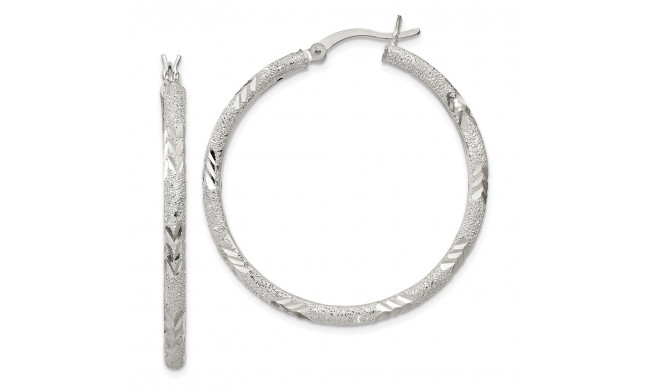 Quality Gold Sterling Silver Polished Diamond-cut Laser-cut Hinged Hoop Earrings - QE11519