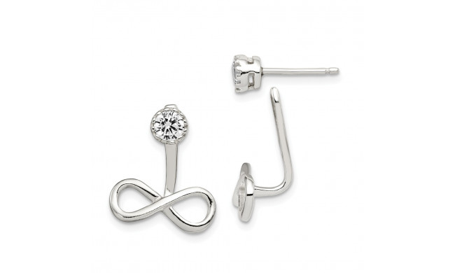 Quality Gold Sterling Silver Polished Infinity Dangle Front & Back CZ Post Earrings - QE13472