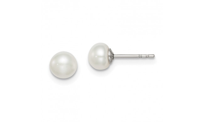 Quality Gold Sterling Silver 5-6mm White FW Cultured Button Pearl Stud Earrings - QE7666