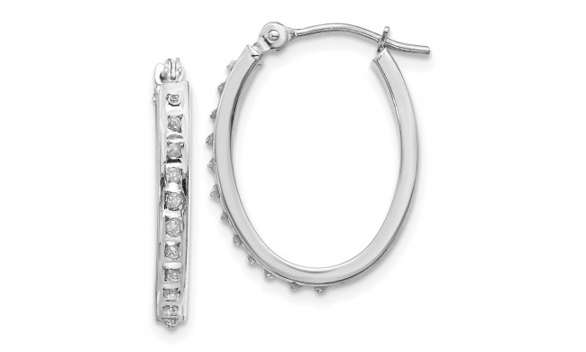 Quality Gold 14k White Gold Diamond Fascination Oval Hinged Hoop Earrings - DF235