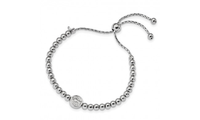 Quality Gold Sterling Silver Rhodium-plated Beaded Saint Medal 5in to 8.25in Bracelet - QG4563