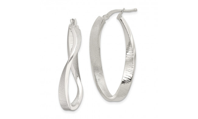 Quality Gold Sterling Silver Brushed & Textured Hollow Oval Twist Hoop Earrings - QE8292