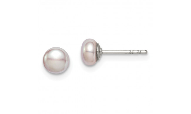 Quality Gold Sterling Silver 4-5mm Purple FW Cultured Button Pearl Stud Earrings - QE12689