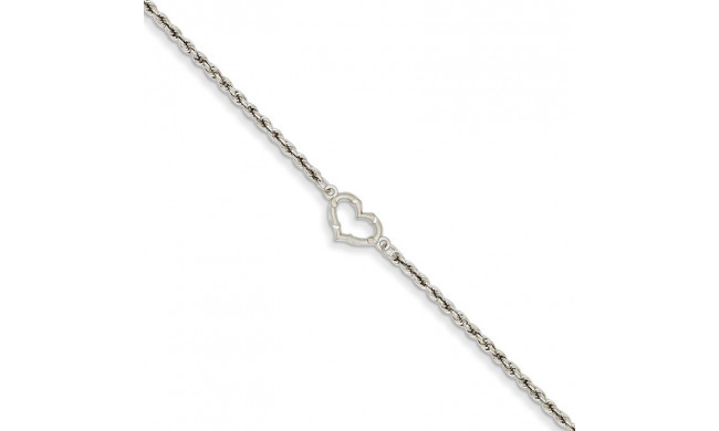 Quality Gold 14k White Gold Rope with Heart Anklet - ANK153-10