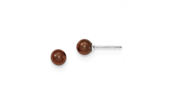 Quality Gold Sterling Silver 5-6mm Coffee FW Cultured Round Pearl Stud Earrings - QE12708