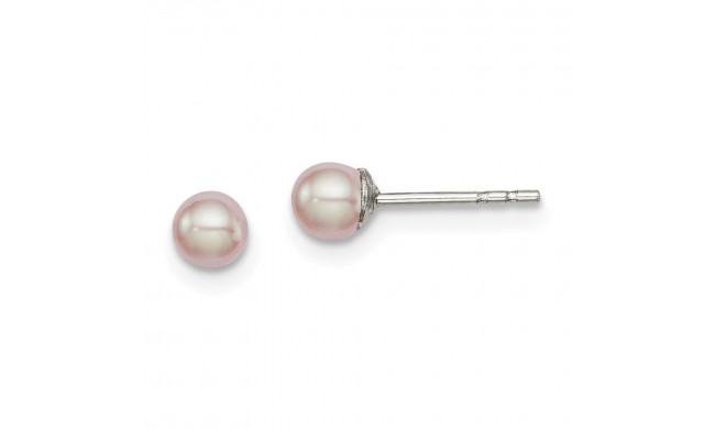 Quality Gold Sterling Silver 3-4mm Pink FW Cultured Button Pearl Stud Earrings - QE12682