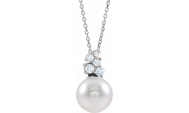 14K White Freshwater Cultured Pearl & 1/4 CTW Diamond 16-18 Necklace - 86892610P