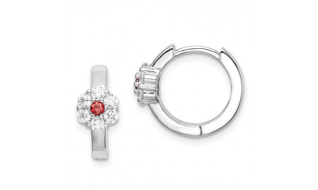 Quality Gold Sterling Silver Rhodium-plated Red & White CZ Flower  Hoop Earrings - QE15291