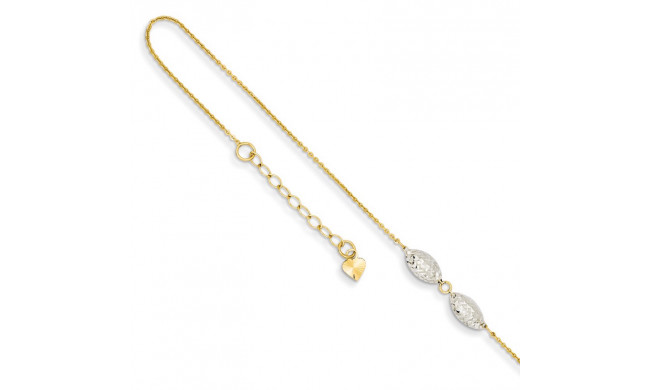 Quality Gold 14k Two Tone Diamond Cut Puff Rice Beads Anklet - ANK270-9