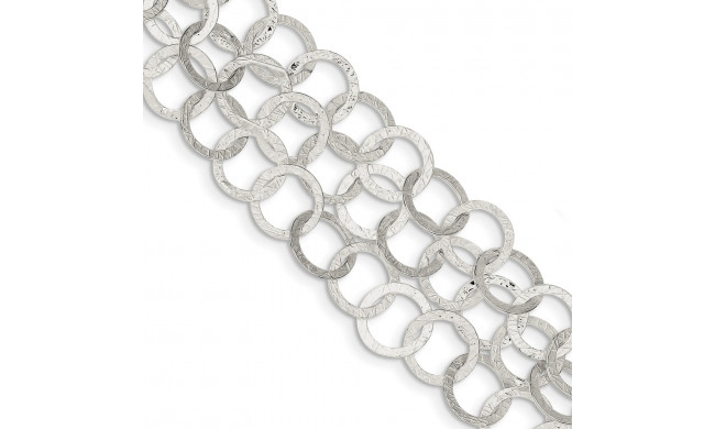 Quality Gold Sterling Silver Polished & Textured Multi-Strand Toggle Bracelet - QG3064-7