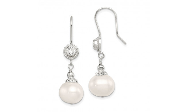 Quality Gold Sterling Silver CZ FW Cultured Pearl Dangle Earrings - QE12802