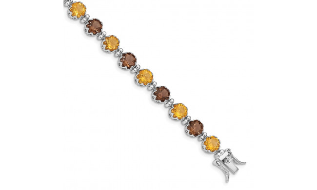 Quality Gold Sterling Silver Rhodium-plated Smoky Quartz & Citrine Bracelet - QG4928-7.5
