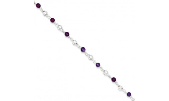 Quality Gold Sterling Silver 7inch Polished Amethyst Beaded Bracelet - QH419-7