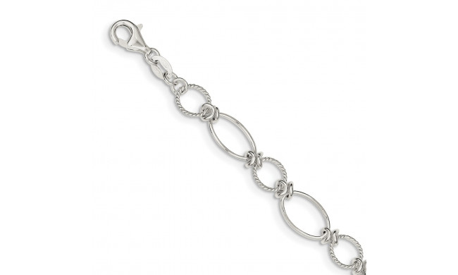 Quality Gold Sterling Silver Polished & Textured Fancy Circle & Oval Link Bracelet - QG3059-7.5