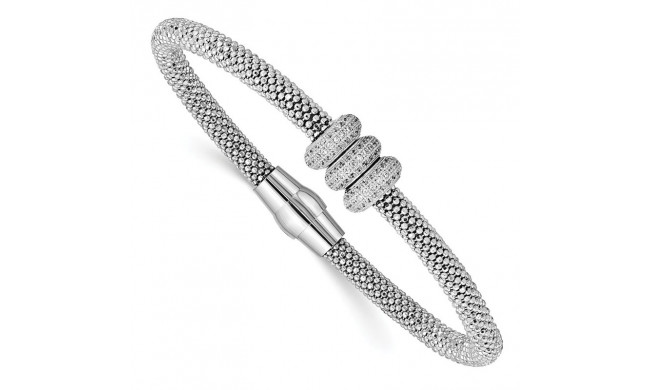 Quality Gold Sterling Silver Polished Rhodium-plated CZ Italian Magnetic Mesh Bracelet - QB957