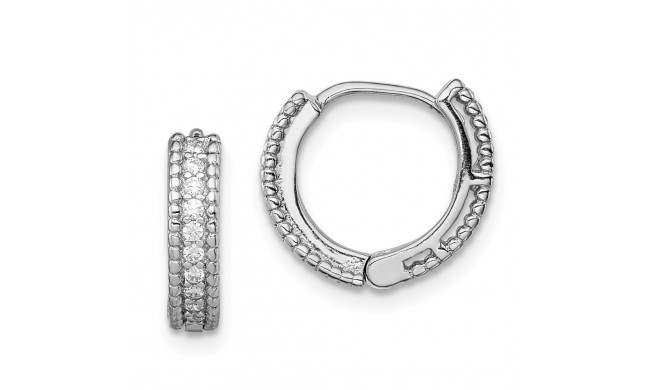 Quality Gold Sterling Silver Rhodium-plated Polished CZ Children's Hinged Hoop Earrings - QE12268