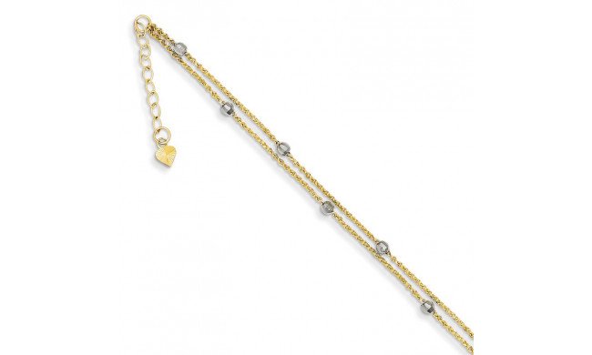 Quality Gold 14k Two Tone 2 Stand Spiga Mirror Beads  Anklet - ANK241-9