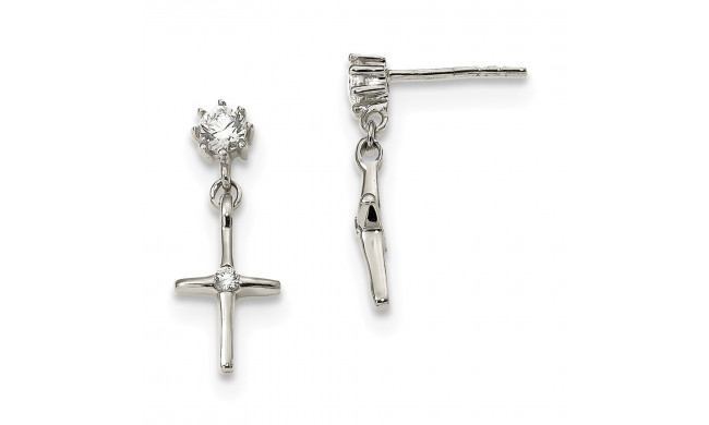 Quality Gold Sterling Silver CZ Cross Dangle Post Earrings - QE13500