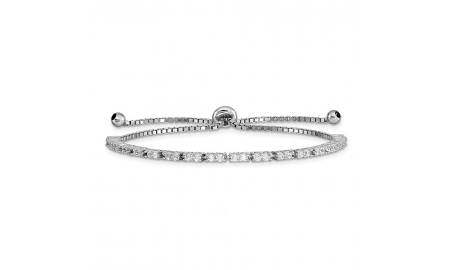 Quality Gold Sterling Silver Rhodium-plated April Birthstone CZ Adj Bracelet - QG4757APR