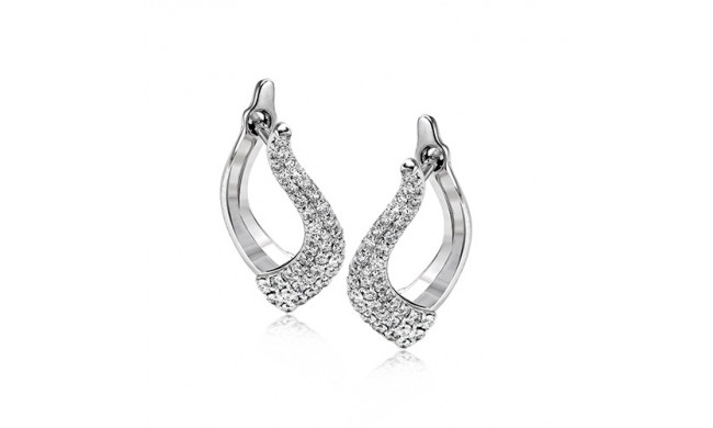 Zeghani 14k White Gold Hoop Diamond Earrings