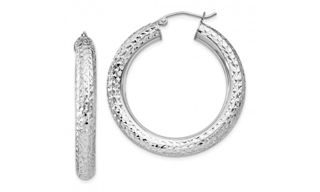 Quality Gold Sterling Silver Rhodium-plated Diamond Cut Hinged Hoop Earrings - QE11493