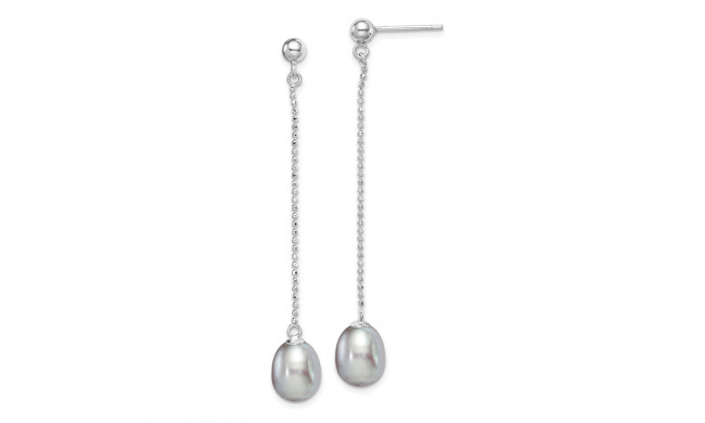 Quality Gold Sterling Silver 7-8mm FWC Grey Pearls Post Dangle Earrings - QE15029