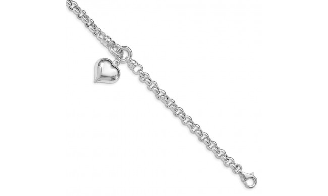 Quality Gold Sterling Silver Polished Rolo   Dangle Heart Charm Bracelet - QG4952-8
