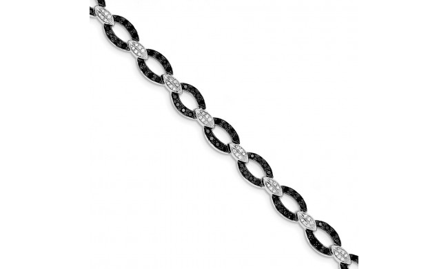 Quality Gold Sterling Silver Rhodium 7.5in Black & White CZ Circle & Bar Link Bracelet - QX791CZ