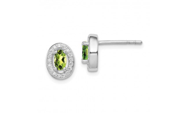 Quality Gold Sterling Silver Rhodium-plated  Light Green & White CZ Oval Stud Earrings - QE12560