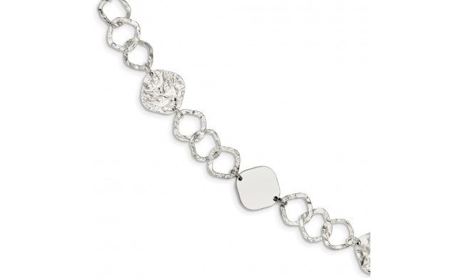 Quality Gold Sterling Silver Polished & Textured Fancy Link Bracelet - QG3048-7.5