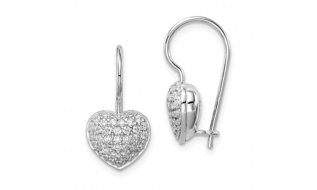 Quality Gold Sterling Silver Rhodium Plated CZ Heart Dangle Earrings - QE14973