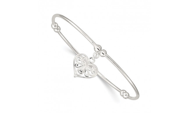 Quality Gold Sterling Silver Bead  Heart Stretch Bangle Bracelet - QB465