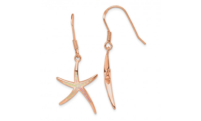 Quality Gold Sterling Silver Rose-tone  Opal Inlay Star Fish Dangle Earrings - QE14299