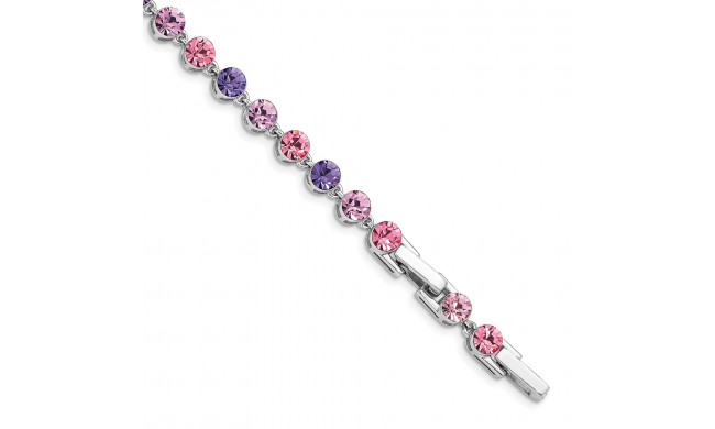 Quality Gold Sterling Silver Rhodium-plated Pink Purple Crystal Bracelet - QG4912-6.5