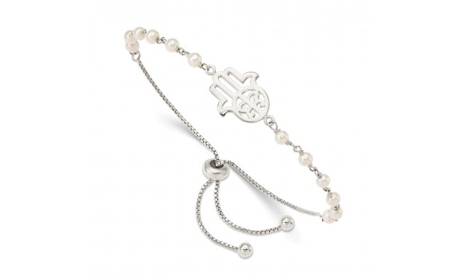 Quality Gold Sterling Silver Hamsa   FWC Pearl Adjustable Bracelet - QG4790