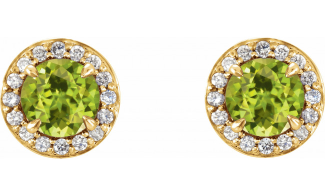 14K Yellow 5 mm Round Peridot & 1/8 CTW Diamond Earrings - 864586026P