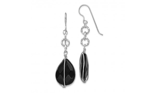Quality Gold Sterling Silver Rhodium Plated Black Agate Tear Drop Dangle Earrings - QE9399