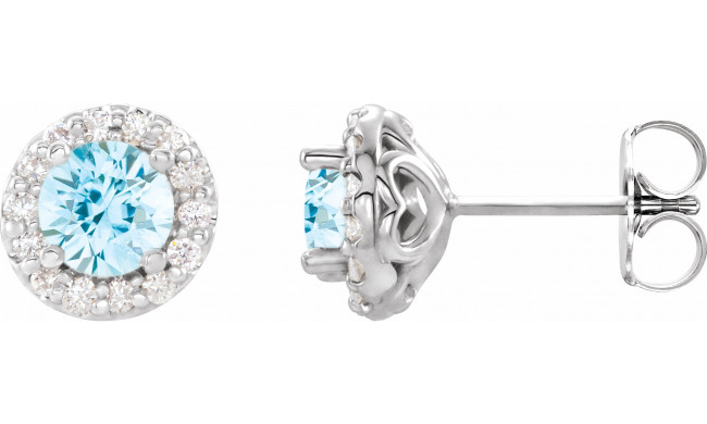 14K White 5 mm Round Aquamarine & 1/4 Diamond Earrings - 86839695P