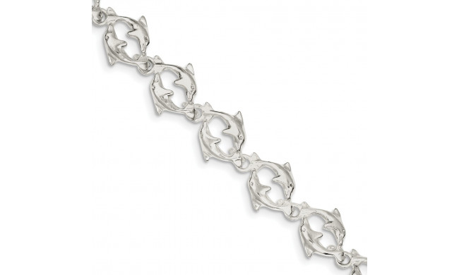 Quality Gold Sterling Silver Dolphins Bracelet - QG852-7