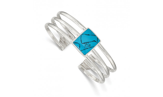 Quality Gold Sterling Silver Simulated Turquoise Three Strand Cuff Bangle Bracelet - QB387