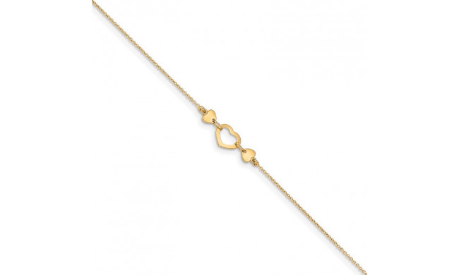 Quality Gold 14k Polished Heart with .75in ext. Anklet - ANK288-10