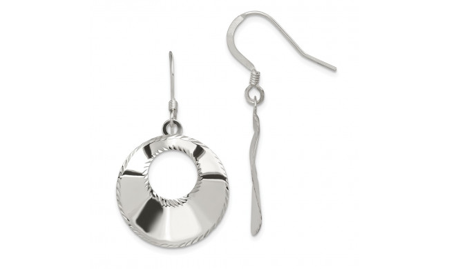 Quality Gold Sterling Silver Polished Laser Cut Wavy Circle Dangle Hook Earrings - QE13579