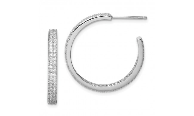 Quality Gold Sterling Silver Rhodium-plated CZ 20x3mm C-Hoop Earrings - QE13740