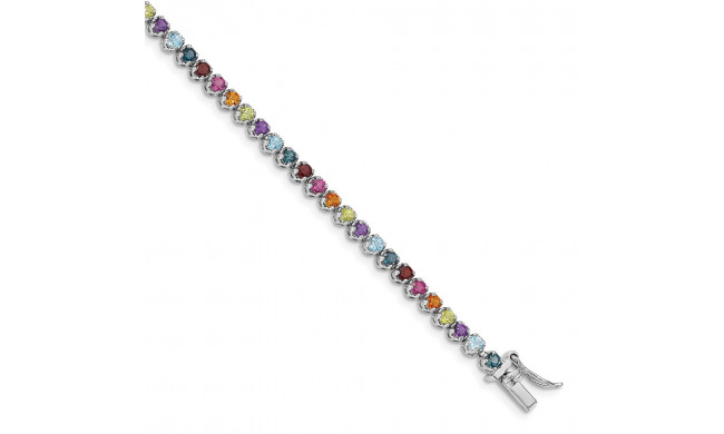 Quality Gold Sterling Silver Rhodium-plated Multi-gemstone Tennis Bracelet - QG4924-7.5