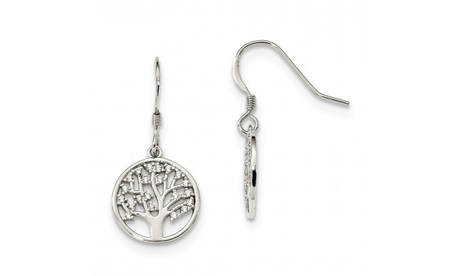 Quality Gold Sterling Silver CZ Tree of Life Dangle Shepherd Hook Earrings - QE13562