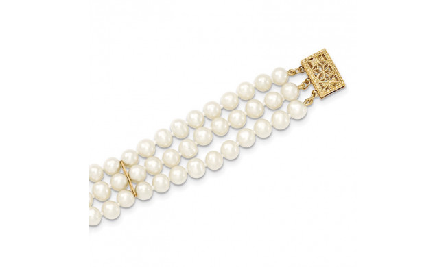 Quality Gold 14k White Near Round FW Cultured Pearl 3-strand Bracelet - PR14-7.5