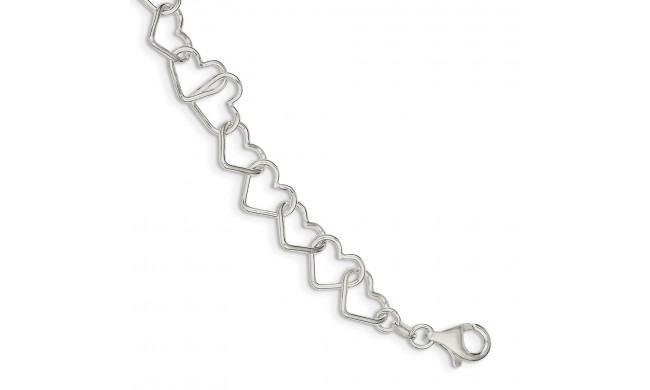 Quality Gold Sterling Silver 8inch Polished Fancy Large Heart Link Bracelet - QH321-8