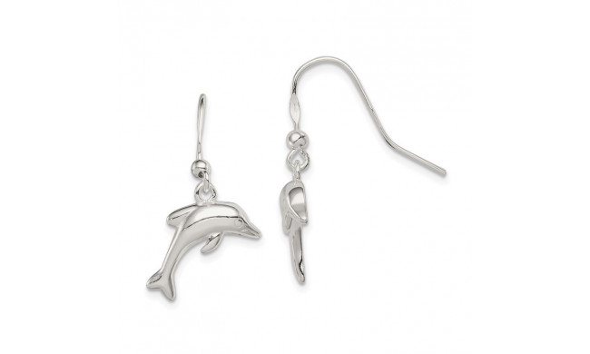 Quality Gold Sterling Silver Polished Dolphin Dangle Earrings - QE6956