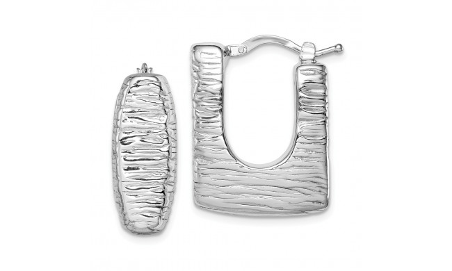 Quality Gold Sterling Silver Rhodium-plated Polished Textured Hollow Hoop Earrings - QE11413