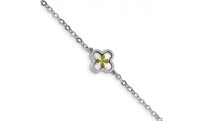 Quality Gold Sterling Silver Plat. Plated Clover Epoxy & Shell  Bracelet - QG4636-7